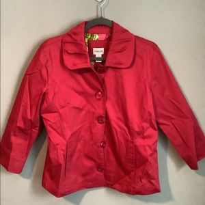 Chico’s Red 3 Quarter Sleeves Button Up Jacket, Fun Lining